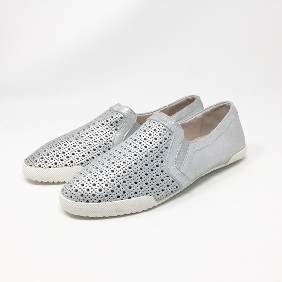 Jo Mercer Silver Metallic Perforated Slip On Flats. - Picture 1 of 12